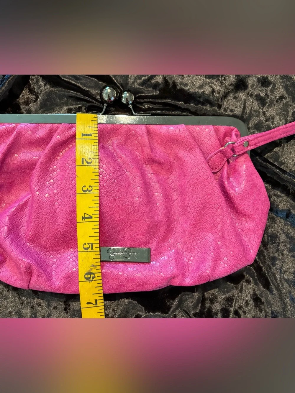 Jessica Simpson Pink Snake Embossed Kiss-Lock Purse Clutch